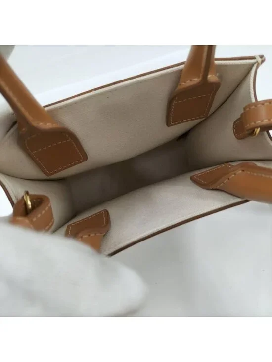 Celine Mini Vertical Cover 2-Way Bag Canvas Leather Brown Off White - Picture 9 of 9